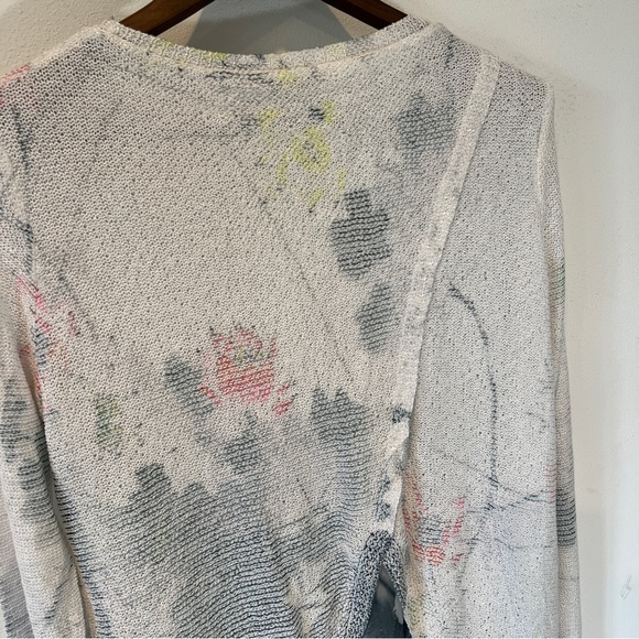 Sioni Lightweight Open Knit Watercolor Floral Layered Long Sleeve Sweater - Picture 8 of 9